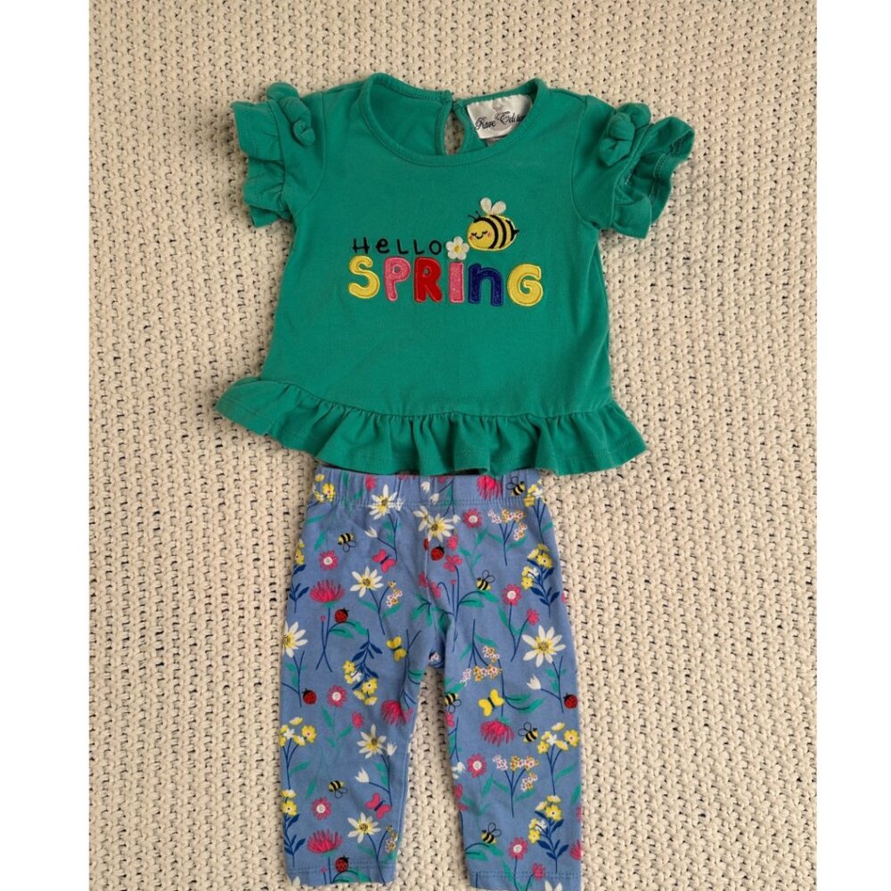 Baby Girls Hello Spring Ruffle Legging Outfit Set Size 3-6 Months - Picture 2 of 4